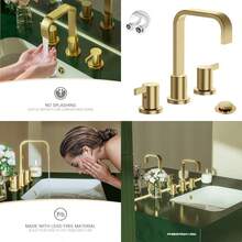 Phiestina WF040B-1-BG - llave de lavabo de baño con desagüe desplegable de metal y línea de suministro de agua color de 8 pulgadas 3 agujeros 2 asas cascada generalizada - Oro cepillado - Ver 1