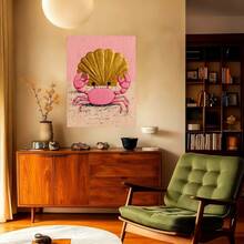 Con marco Plano 2D, Cangrejo Rosa y Concha Dorada de Encanto Costero, Regalo de San Valentín, Decoración de Pascua, Decoración de Pared, Decoración de Habitación, en Marco de , Decoración del Hogar, Decoración de Dormitorio, Decoración de Fiestas, Accesorios para Baño, Decoración - Enmarcado - Ver 2