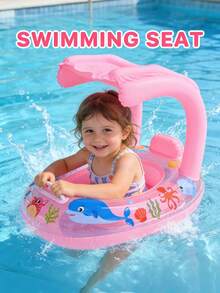 1个儿童游泳池充气座椅圈，可爱漂浮座椅圈，儿童游泳圈，腋下漂浮圈，带遮阳篷的夏季游泳圈 - 彩色 - 查看 9