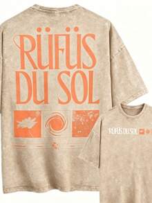 Summer TopsVintage Washed Oversized Black Tshirt Graphic Men Women Clothing Rufus Du Sol, Leaf, Circle, Texture American Vintage Rufus Du Sol 2025 Con - 杏色 - 查看 7