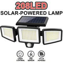 208LED Wall Light | Three-Head Outdoor Lighting | IP65 | Solar-Powered With Motion Sensor | Durable ABS And PC Materials | Ideal For Gardens, Courtyards, Garages | Halloween And Christmas Decorations - 208 LEDs - View 5