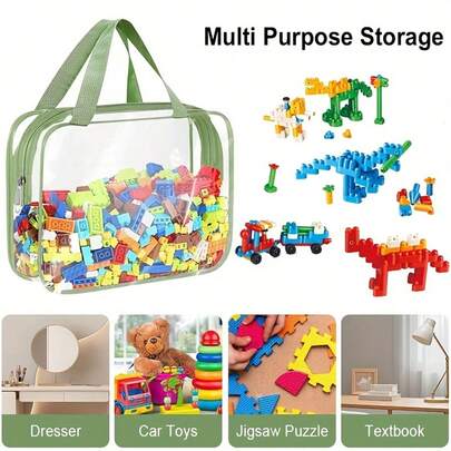Reusable Transparent PVC Board Game Storage Bag With Zipper - Durable Travel Organizer For Building Blocks, Puzzles, Student Books & More - Clear Design For Easy Visibility, Game Storage Organizer, Sturdy Handle Design