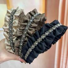 1 chiếc băng đô satin xếp ly dành cho nữ, đính đá pha lê, băng đô cao có đệm, phụ kiện tóc thanh lịch cho tiệc cưới. - Nhiều màu - Xem 1