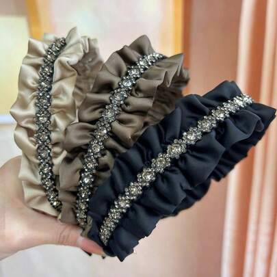1 chiếc băng đô satin xếp ly dành cho nữ, đính đá pha lê, băng đô cao có đệm, phụ kiện tóc thanh lịch cho tiệc cưới.