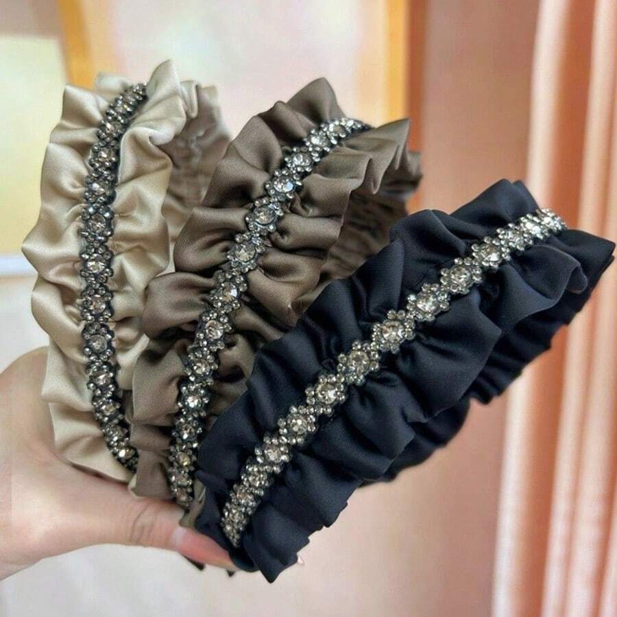 1 chiếc băng đô satin xếp ly dành cho nữ, đính đá pha lê, băng đô cao có đệm, phụ kiện tóc thanh lịch cho tiệc cưới. - Nhiều màu - Xem 1