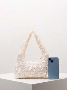 Sequin Shoulder Bag, Glittering Prom Bag, Bridal Party Accessories, Elegant Women's Bag, Wedding Items, Sparkling Dance Party Wallet (Random Pattern) , Sequin , Beach - trắng - Xem 3