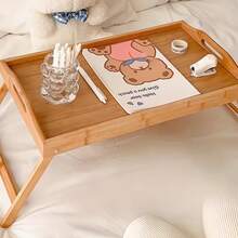 Escritorio plegable para portátil de bambú natural, material de bambú sólido, diseño plegable de una sola pieza para un almacenamiento fácil, asas antideslizantes a ambos lados + borde elevado para una colocación estable, opciones de varios tamaños, adecuado como bandeja para el desayuno, bandeja para TV para personas encorvadas, mesa de picnic al aire libre, estantería para el alféizar de la ventana, aplicable para el hogar, dormitorio, patio, estilo simple y de madera, práctico - Multicolor - Ver 6