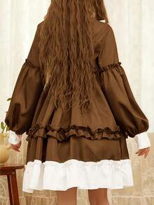 1 pieza Vestido de estilo Lolita lindo, conjunto de estudiante de chica suave, accesorios de disfraz de cosplay, adecuado para festivales, fiestas, actuaciones, incluye vestido + corbata de moño oso de peluche primaveral - Multicolor - Ver 8