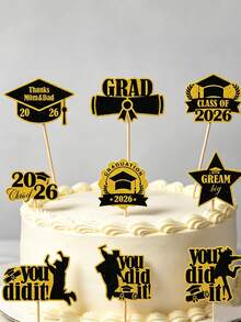 Thiệp trang trí bánh kem mừng tốt nghiệp năm 2026 - Mũ tốt nghiệp cử nhân màu đen và vàng lấp lánh / Lời nhắn nhủ ý nghĩa / Số / Lời cảm ơn bố mẹ - Thiệp trang trí bánh kem mừng tốt nghiệp. - Xem 2