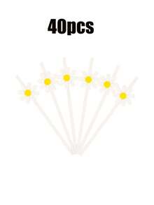 Palillos desechables de bambú con flores de margarita y pajitas de papel con flores de margarita, adecuados para fiestas de cumpleaños infantiles, bodas, baby showers, decoración de fiestas de revelación de género - Multicolor - Ver 12