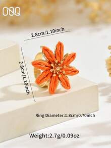 OOQ 1pc Summer Vacation Style Colorful Raffia Open Ring, Fresh And Elegant Dopamine Inspired Color Blocking, Suitable For Holiday, Music Festival, Party, Daily Commute, Gift For Friends (Handmade Raffia Weaving, Random Direction And Shape) - Flowers - View 5