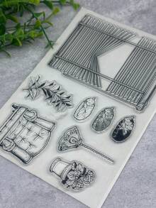1个透明橡胶印章 复古橡胶透明卡片 居家时光图案制作印章 DIY剪贴簿 照片杂志相册装饰 月度印章 - C - 查看 1