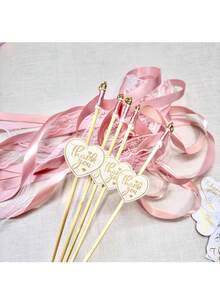 13pcs Ribbon Wands, White/Pink Ribbon Sticks With Heart Thank You Cards, Wedding Ceremony Decor, Loose Ribbon Dancer Wands, Sparklers, Wedding Farewell Items, Party Favors, Streamers, Suitable For Party Celebration Decor, Wedding Celebration Decor, Ribbon Sticks - Multicolor - View 3