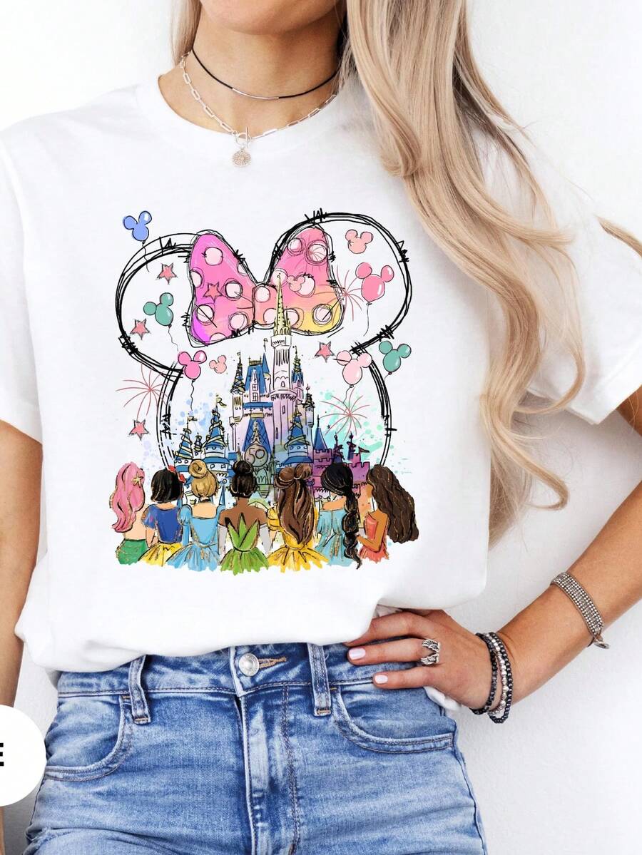 Retro Disney Princess Shirt, Watercolor Magic Castle Princess Shirt, Disney Trip T-Shirt, Disney Princess, Disneyworld Princess Girls Gift - 白色 - 查看 1