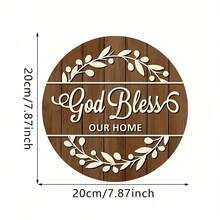 1/2 peças Placa de Porta da Frente Cristã "Deus Abençoe Nosso Lar", Placa de Porta de Madeira Religiosa Fé Estilo Fazenda, Decoração de Parede Interna/Externa de Guirlanda de Flores de Madeira, 2D - Corda de cânhamo perfurada multicolorida - Visão 2