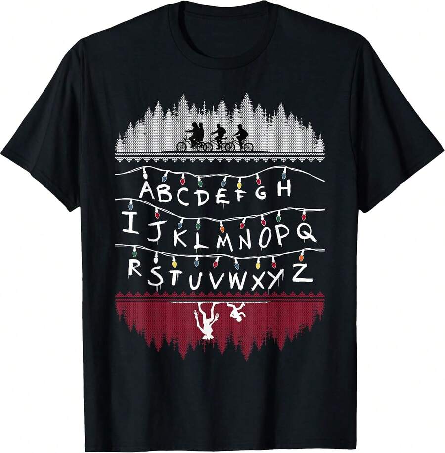 2026 ropa hombre Alphabet Lights T-ShirT- Camiseta casual de manga corta con cuello redondo para mujer, adecuada para primavera/otoño/verano, perfecta para la temporada de regreso a clases, también ideal como top para mujer, top para vacaciones, ropa de ocio, conjuntos de vacaciones, ropa de oficina, etc.Camiseta negra - Negro - Ver 1