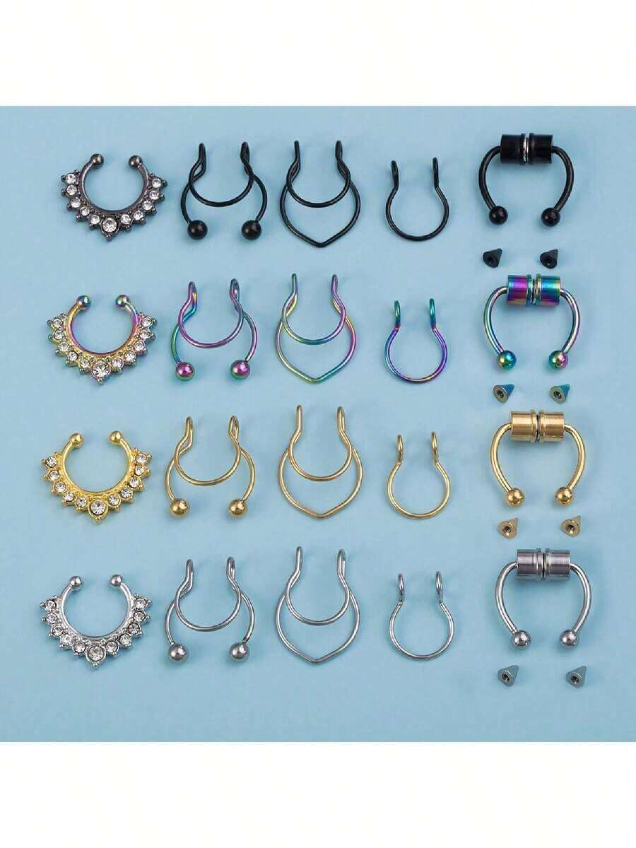 Bộ 5 khuyên mũi giả xoắn ốc không cần xỏ lỗ - Khuyên mũi kẹp bằng thép không gỉ không gây dị ứng dành cho nam và nữ - 5 cái - Xem 1