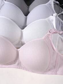 5PCS Teen Girl's Ribbed Simple Wire-Free Bra With Comfortable Adjustable Straps - 彩色 - 查看 4