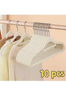 10pcs Space-Saving Hat Rack, Beige & Gray Color, Organic Material Wardrobe Hanging Hook, Can Hold 8 Hats/Vests/Scarves, Multi-Functional Storage Organizer For Dorm/Bedroom, Practical Household Storage Solution, Perfect Mother's Day Gift For Tidy Lovers - Flocked Hangers - View 15