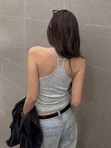 性感吊带背心，女士夏季款，固定罩杯带衬垫文胸，百搭打底衫 - 灰色 - 查看 5