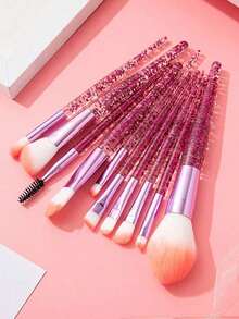 10pcs Clear Crystal & Flowing Sand Makeup Brush Set, Including Eyeshadow Brush, Blush Brush, Loose Powder Brush Facial Powder Blusher Brush, Makeup Tools Portable Soft Hair Powder Eye Shadow Brush G1YU - 紫色 - 查看 12