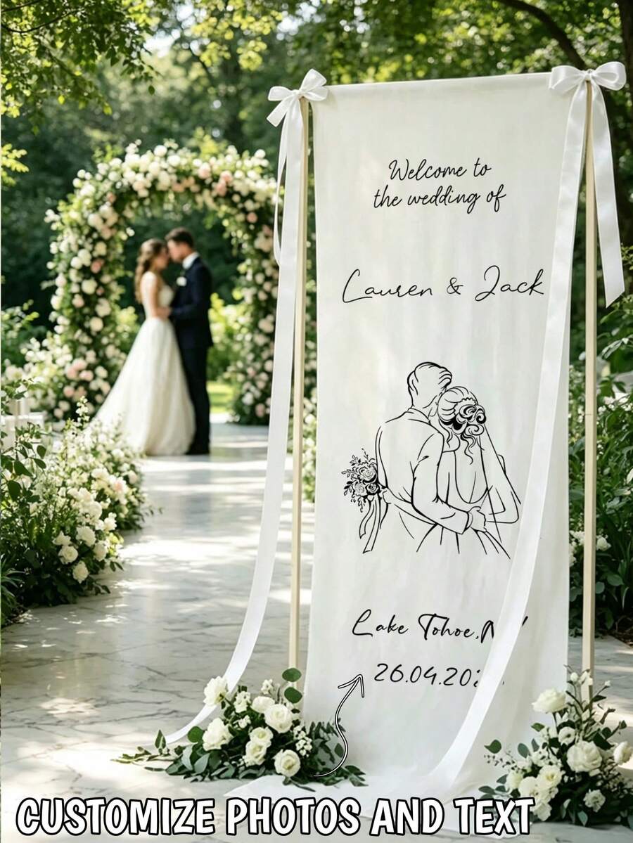 Customized Wedding Banner, Personalized Fabric Wedding Ceremony And Reception Welcome Sign, Boho Modern Wedding Decor, Custom Hanging Fabric