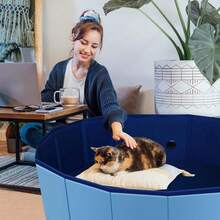 Boîte de bain et de mise bas pliable multifonctionnelle pour animaux de compagnie, bleue, convenant à une utilisation intérieure et extérieure, pratique pour le bain, la mise bas, le rangement et le nettoyage en une seule étape - Bleu azur - Voir 5