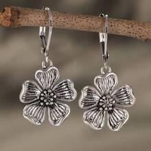 Handcrafted Vintage Floral Carved Pendant Earrings, Earrings For Women, Creative Jewelry Gift For Daily Wear And Parties - Silver - View 1