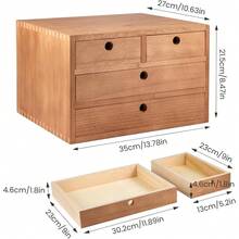 Vintage Style Wooden Desktop Drawer Cabinet With 4 Compartments, Suitable For Office And Home Use - Brown - View 4