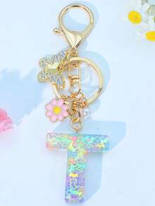 1 chiếc móc khóa chữ cái bằng nhựa epoxy kiểu Bohemian, mặt dây chuyền hình chữ cái dễ thương từ A đến Z, hợp kim kẽm. - Màu Hồng baby - Xem 9