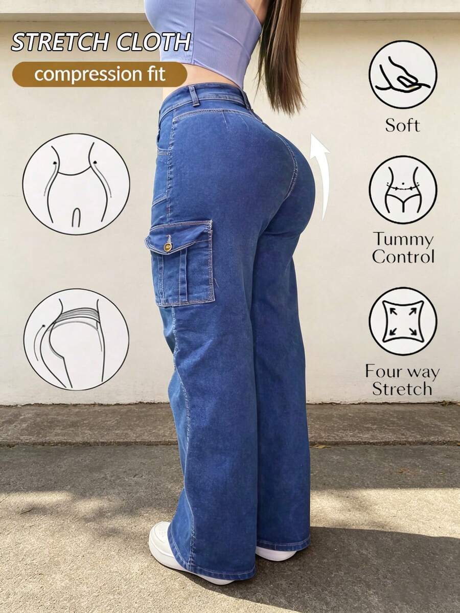 Pantalones Cargo de Mezclilla para Mujer, Jeans de mezclilla rectos holgados, Pantalones vaqueros casuales a juego para mujer - Comodidad y Estilo en Cada Detalle - 2025 - Ver 1
