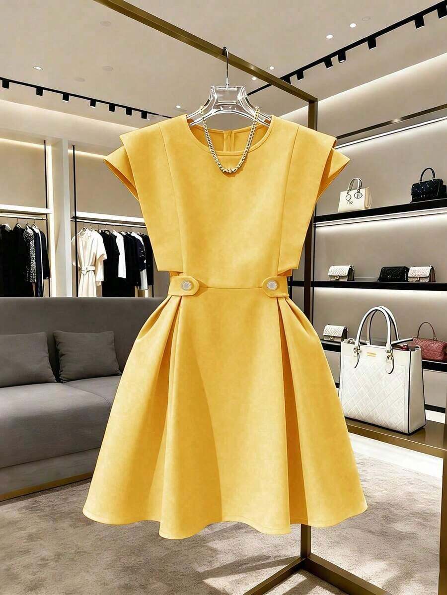 Vestido corto casual azul elegante y romántico para vacaciones y uso diario en el trabajo, vestido azul cielo, vestido azul primavera, vestido azul pastel, vestido azul bebé, vestido elegante para trabajo para mujer, vestido elegante, vestido de lujo para mujer, vestido casual de verano de alta calidad para mujer - Amarillo - Ver 1