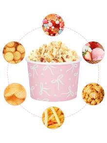 10 piezas/20 piezas/40 piezas Tazones de papel para helado con patrón de moño y estrella en rosa y blanco, diámetro superior de 3,5", diámetro inferior de 2,95", altura de 2,4", adecuado para helado, sundae, yogur, palomitas de maíz, fiesta de cumpleaños, boda y festividades para hombres y mujeres - lazo rosa y blanco - Ver 6