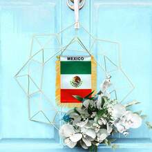 Mini Mexican Flag With Gold Fringe - Rearview Mirror Ornament - Tassel Mexican Flag - View 5