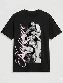 Unisex Pure Cotton T-Shirt, KATSEYE K-Pop Graphic T-Shirt, Black Minimalist Fan Shirt, Unisex Cotton Concert Merch, Summer T-Shirt, Blouse, Basic Tops, Tops, Creative Design, Outdoor Play, Cool Style, Fun Design, Great For Outdoor Play - 黑色 - 查看 5