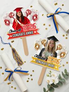 1 pieza Abanico personalizado de retrato de graduación, se puede personalizar con foto y texto, abanico personalizado con cara, abanico grande de graduación 2026, abanico con cara, abanico de graduación, clase de 2026, logotipo de corte de papel de cabeza grande, regalo de graduación - Multicolor - Ver 5
