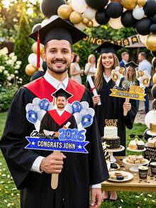 1 pieza Abanico personalizado de retrato de graduación, se puede personalizar con foto y texto, abanico personalizado con cara, abanico grande de graduación 2026, abanico con cara, abanico de graduación, clase de 2026, logotipo de corte de papel de cabeza grande, regalo de graduación - Multicolor - Ver 2