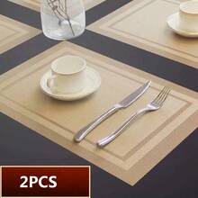 Set de 2/6/12 piezas de individuales con flecos, individuales tejidos de rayas multicolor de PVC, lavables, fácil de limpiar, resistentes al calor, adecuados para fiestas, bodas, decoración de mesa de comedor - Multicolor - Ver 12