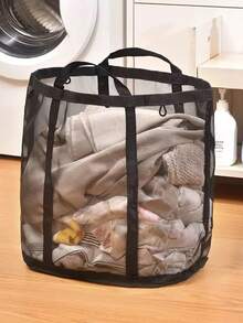 Mesh Laundry Basket With Handles, Foldable Pop-Up Laundry Hamper With Large Side Pocket, Suitable For Room, Dorm, RV, Cruise, Grey Closet Storage Basket, Essential For Bedroom, Dorm Clothes Storage Bag, Storage Box, Laundry Bag, Washing Machine Cover, Laundry, Bathroom, Travel, Can Store Dirty And Clean Clothes, Bras, Dorm Essentials, Wardrobe Storage - beraneka warna - View 4