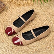 方头玛丽珍平底鞋，简约女式工作鞋，尺码 34-44（含大码） - 酒紅色 - 查看 8