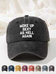 1 pieza Gorra de béisbol unisex de mezclilla vintage desgastada con estampado "WOKE UP" de colores múltiples, ajustable, de corona suave, adecuada para uso diario, playa, campamento, viaje, regalo, festival, vacaciones - B - Ver 13