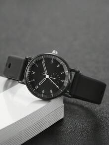 2pcs/Set Jam Tangan Silikon Wanita dengan Dial Angka Elegan, Jam Tangan Quartz + Gelang Berbentuk Hati (Kotak Jam Tangan Tidak Termasuk) - Hitam - View 7