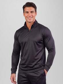 CZRLHYT 1/4 Zip Men's Sports Jacket - Suitable For Back To School Training Wear, Breathable Moisture-Wicking Super Soft Slim Fit Minimalist Design, Lightweight Sun Protection Outerwear For Outdoor Exercise - Black - View 3
