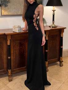 Sleeveless Sexy Fitted Maxi Tank Dress Wedding Black Spring Party - Black - View 1