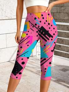 Womens Summer Yoga Capri Pants Retro 80s 90s Pattern Vibrant Geometric Print Casual Yoga Capri Pants For Leisure Sports Casual Outdoors - Nhiều màu - Xem 2