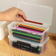 4/2/1 Piece Pencil Storage Box Set, Large Capacity Transparent Stationery Organizer, Desktop Storage Box, Pencil Case, Learning Supplies, Essential Learning Items, Office Desk Accessories, Office Supplies, Pencil Box, Office Accessories - Transparent Storage Box - View 4