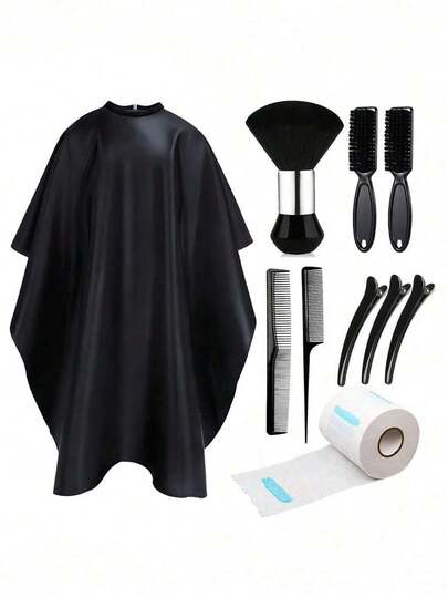 1pc/2pcs/4pcs/8pcs/10pcs Haircutting Tool Set, Includes Haircutting Cape (With Neck Duster), Barber Brush, Neck Strips, Hair Comb, Hair Clips, Professional Hairstyling Salon Accessories