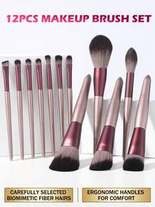 12 piezas Juego de brochas de maquillaje con diseño de uva morada - Multicolor - Ver 2