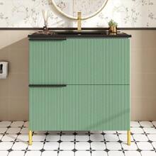 Bathroom Vanity Unit With Ceramic Sink, Single Vanity With MDF Drawers, Freestanding Bathroom Organizer With Sink, Green - Green - View 5