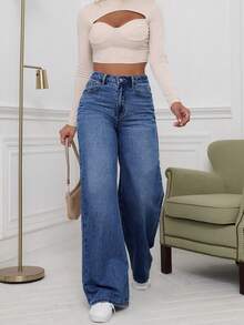 Pantalones vaqueros anchos de pierna ancha con bolsillos casuales para mujer de talla grande,estilo femenino, una opción de moda para el verano,para llevar a diario en tu día a día. - 2043 - Ver 6